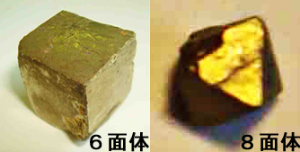 黄鉄鉱の６面体と８面体の結晶形態