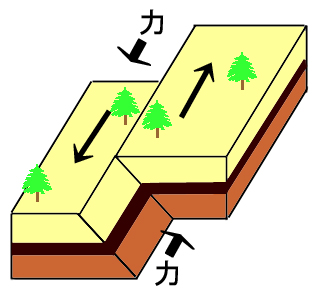 横ずれ断層の模式図